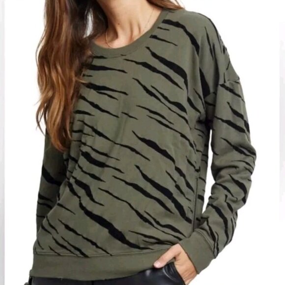 Rails Marlo Olive/Army Green Flocked Side Zippers Sweatshirt Shirt Medium - Picture 3 of 3